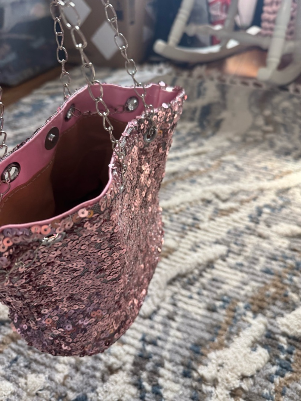 Pink Sequin Chain-Handle Tote Bag - Picture 2 of 7